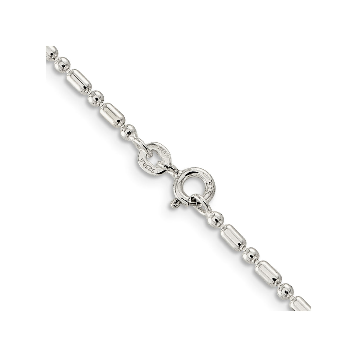 925 White Gold 2 mm Polished Chain Necklace, Solid alternate angle