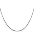 925 White Gold 2 mm Polished Chain Necklace, Solid