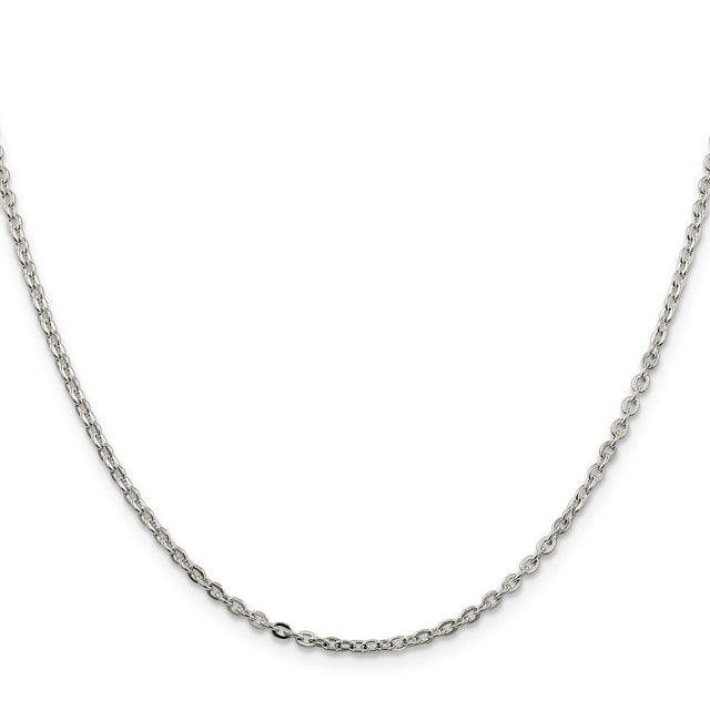 925 White Gold 2 mm Polished Chain Necklace, Solid