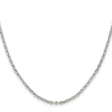925 White Gold 2.75 mm Polished Chain Necklace, Solid