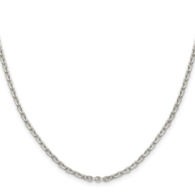 925 White Gold 2.75 mm Polished Chain Necklace, Solid