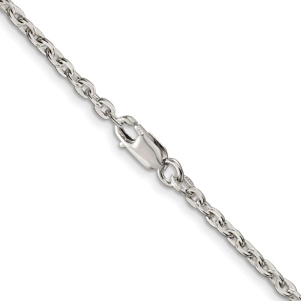 925 White Gold 2.75 mm Polished Chain Necklace, Solid detail view