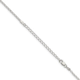 925 White Gold 2 mm Polished Chain Necklace, Solid detail view