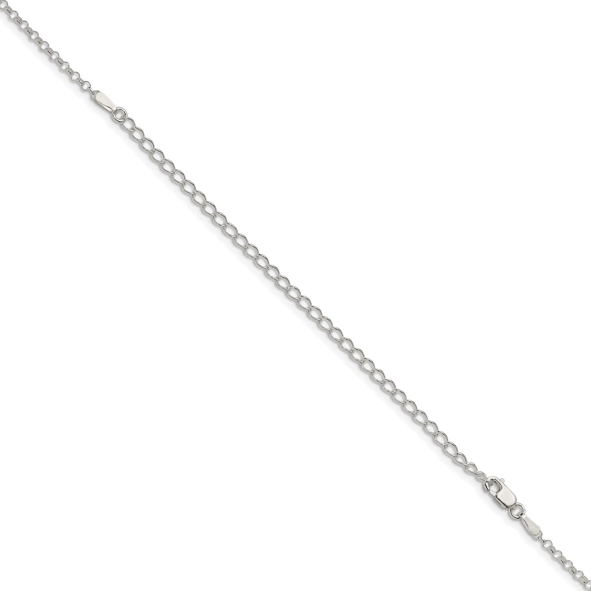 925 White Gold 2 mm Polished Chain Necklace, Solid detail view