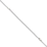 925 White Gold 2 mm Polished Chain Necklace, Solid detail view