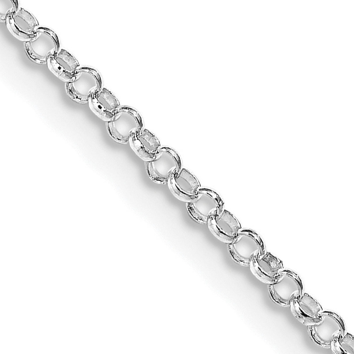 925 White Gold 2 mm Polished Chain Necklace, Solid detail view