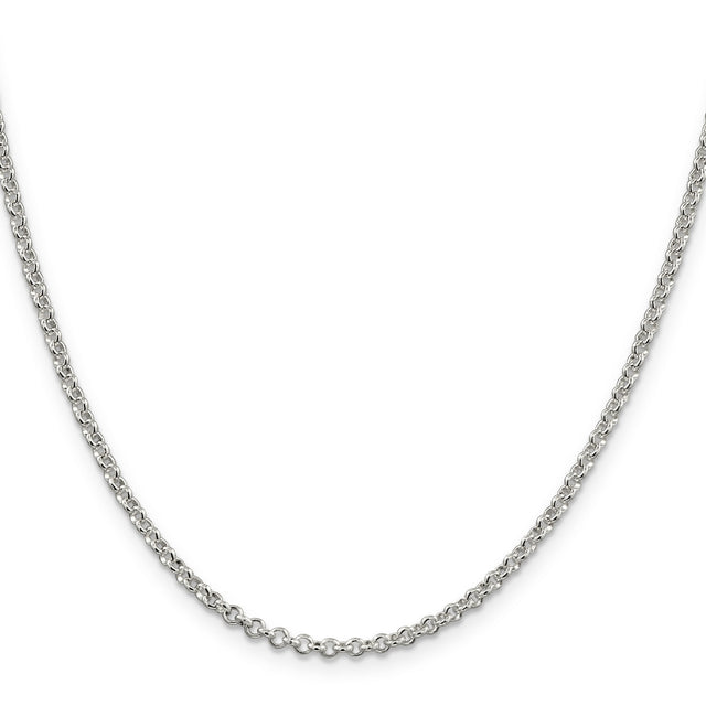 925 White Gold 2.8 mm Polished Chain Necklace, Solid