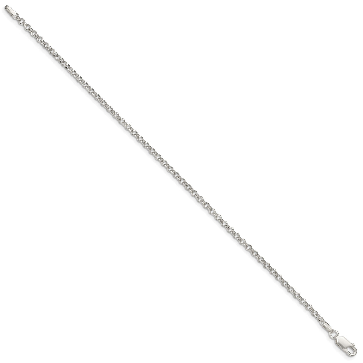 925 White Gold 2.8 mm Polished Chain Anklet, Solid