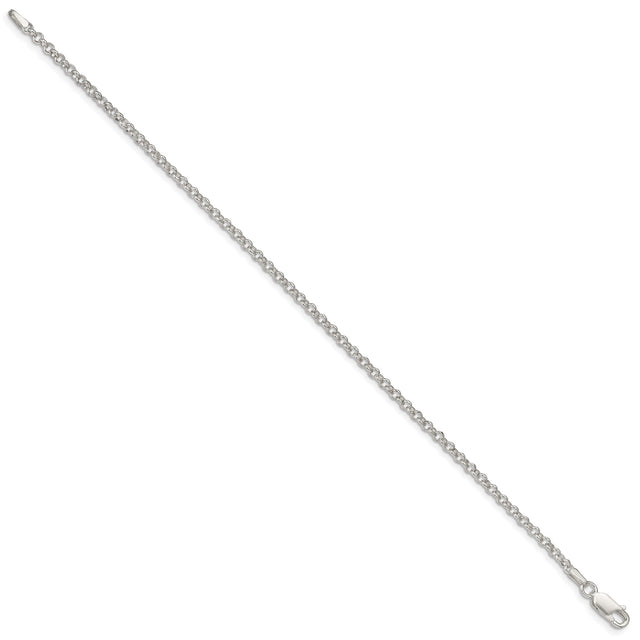 925 White Gold 2.8 mm Polished Chain Anklet, Solid