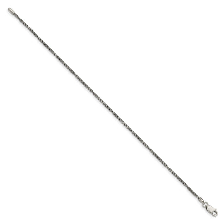 925 White Gold 1.7 mm Polished Chain Bracelet, Solid