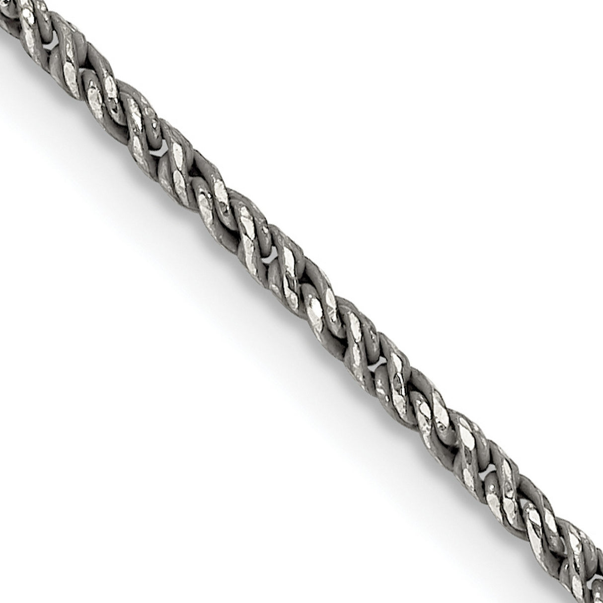 925 White Gold 1.7 mm Polished Chain Necklace, Solid detail view