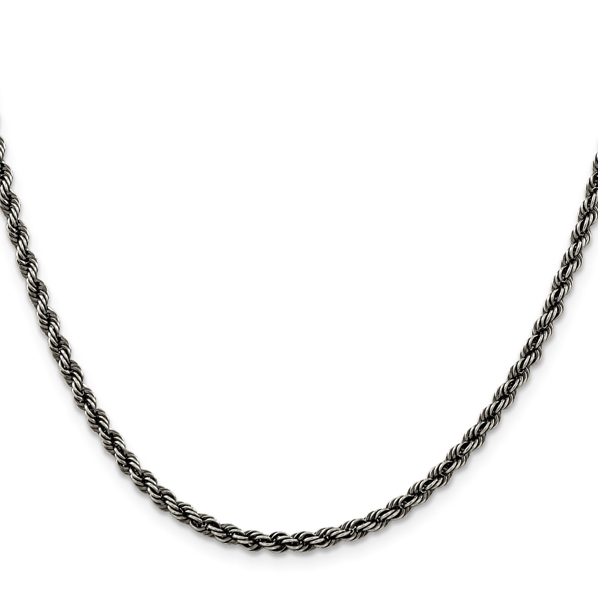 925 White Gold 3.4 mm Rope Chain Necklace, Solid