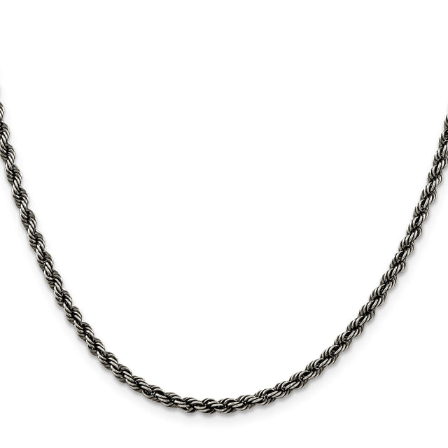 925 White Gold 3.4 mm Rope Chain Necklace, Solid