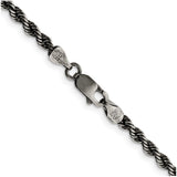 925 White Gold 3.4 mm Rope Chain Bracelet, Solid