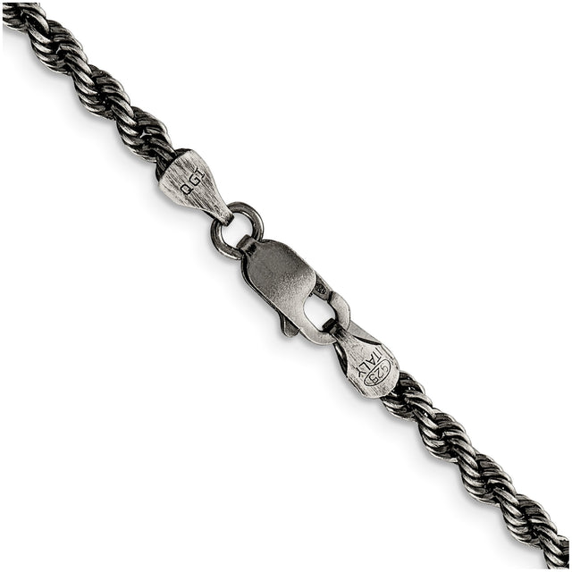 925 White Gold 3.4 mm Rope Chain Bracelet, Solid