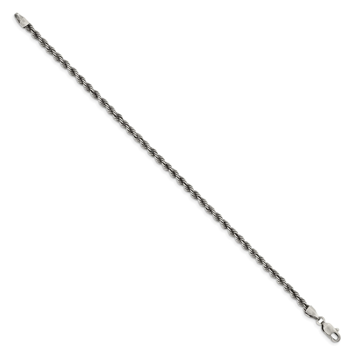 925 White Gold 3.4 mm Rope Chain Bracelet, Solid alternate angle