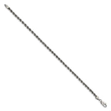 925 White Gold 3.4 mm Rope Chain Bracelet, Solid alternate angle