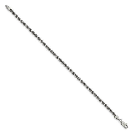 925 White Gold 3.4 mm Rope Chain Bracelet, Solid alternate angle