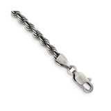 925 White Gold 3.4 mm Rope Chain Bracelet, Solid shown for scale
