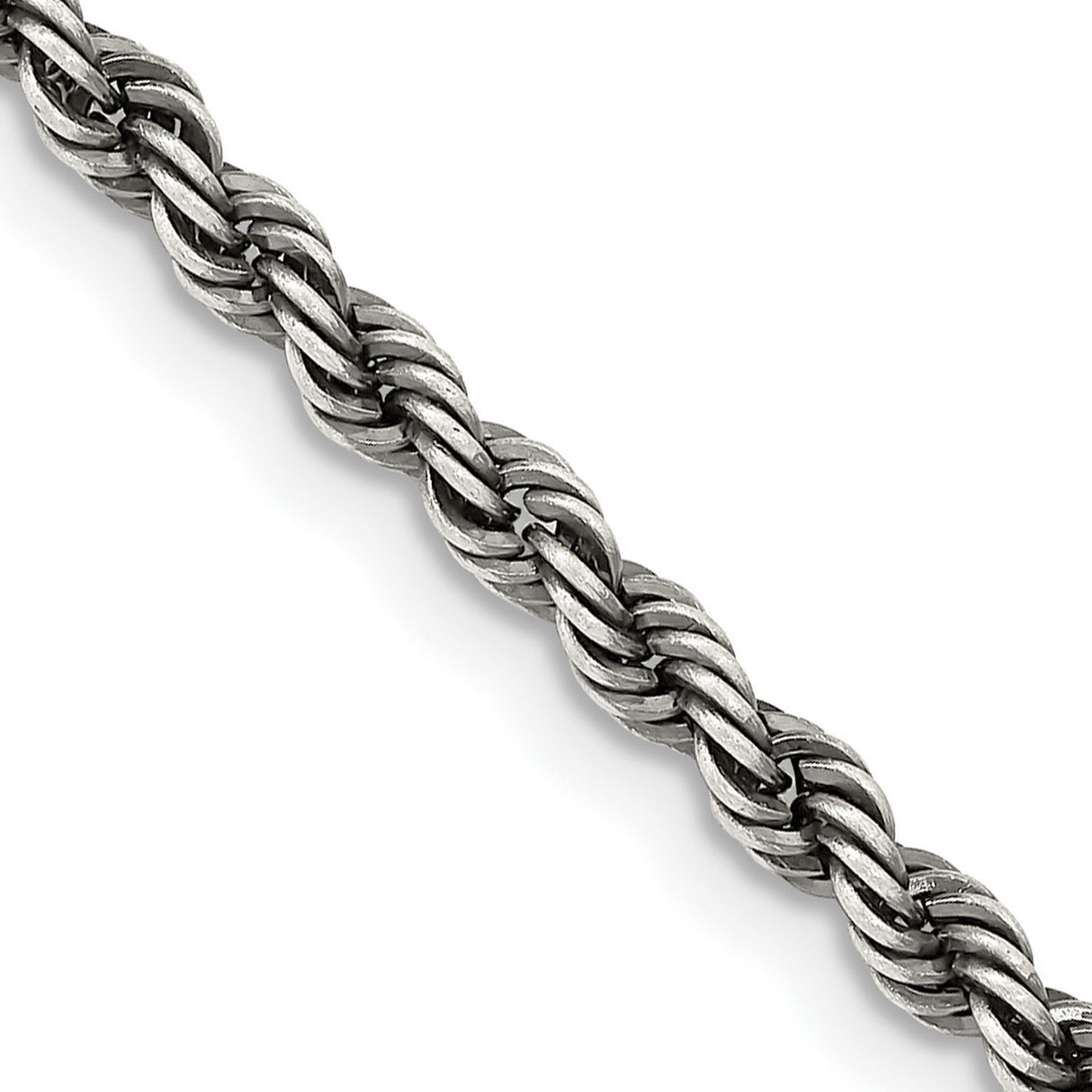 925 White Gold 3.4 mm Rope Chain Necklace, Solid detail view