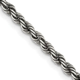 925 White Gold 3.4 mm Rope Chain Necklace, Solid detail view