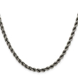 925 White Gold 4.5 mm Rope Chain Necklace, Solid