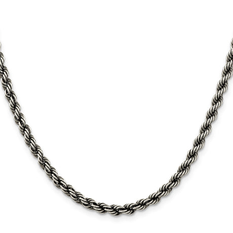 925 White Gold 4.5 mm Rope Chain Necklace, Solid
