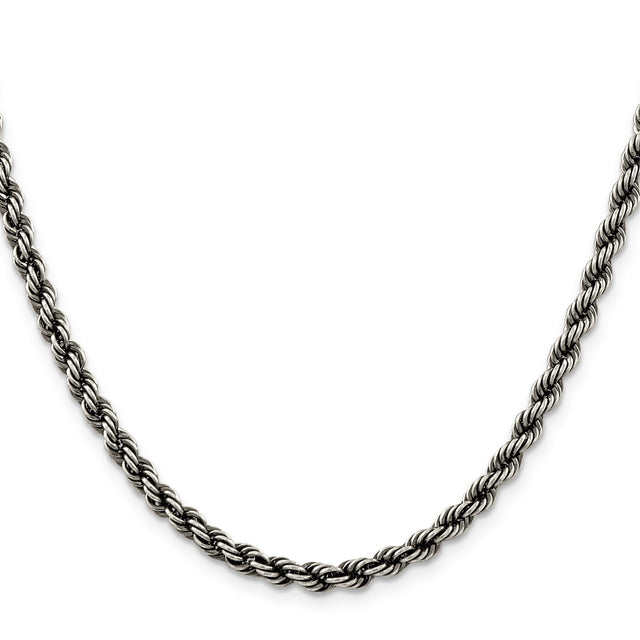 925 White Gold 4.5 mm Rope Chain Necklace, Solid