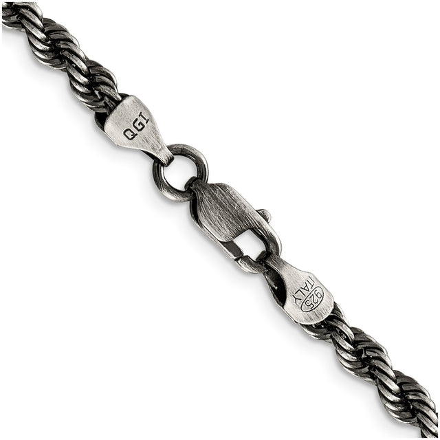925 White Gold 4.5 mm Rope Chain Bracelet, Solid