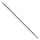 925 White Gold 4.5 mm Rope Chain Bracelet, Solid detail view
