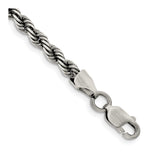 925 White Gold 4.5 mm Rope Chain Bracelet, Solid shown for scale