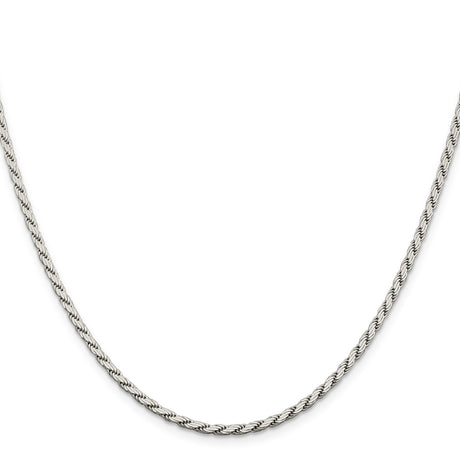 925 White Gold 2.5 mm Rope Chain Necklace, Polished