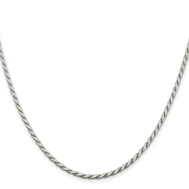 925 White Gold 2.5 mm Rope Chain Necklace, Polished