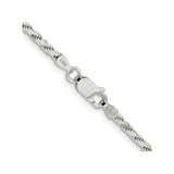 925 White Gold 2.5 mm Rope Chain Necklace, Polished alternate angle