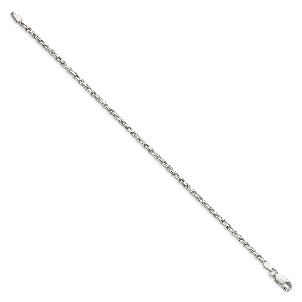 925 White Gold 2.5 mm Rope Chain Bracelet, Polished
