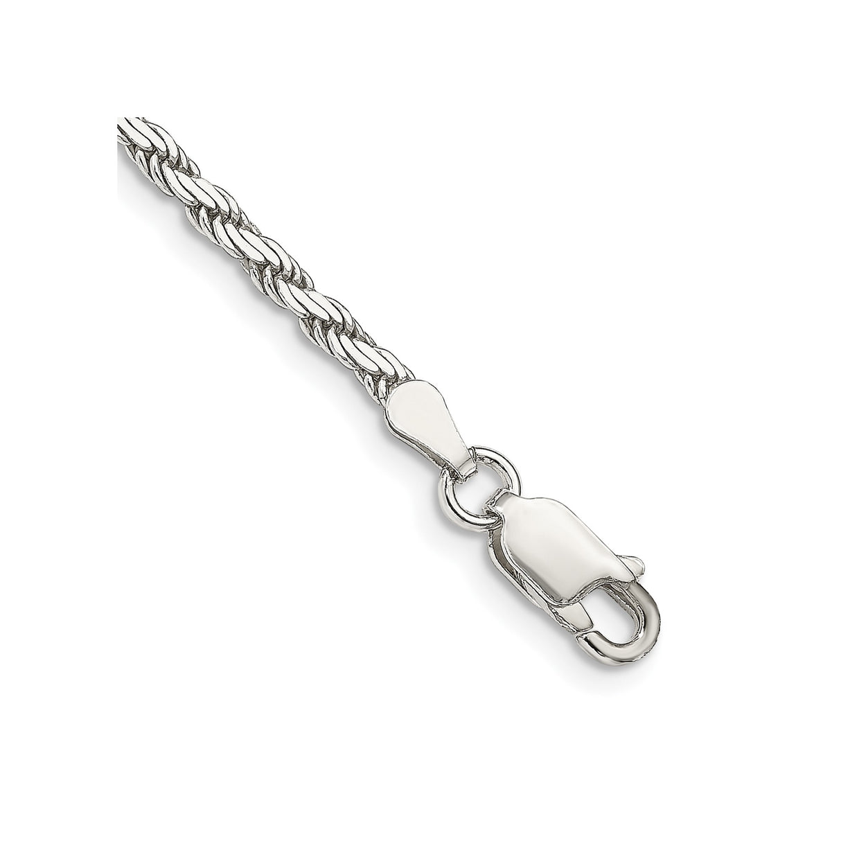 925 White Gold 2.5 mm Rope Chain Bracelet, Polished shown for scale