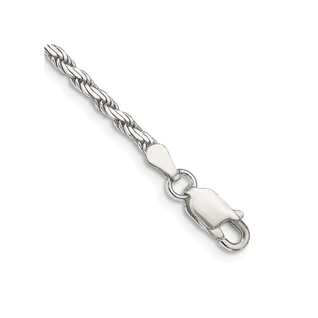 925 White Gold 2.5 mm Rope Chain Bracelet, Polished shown for scale