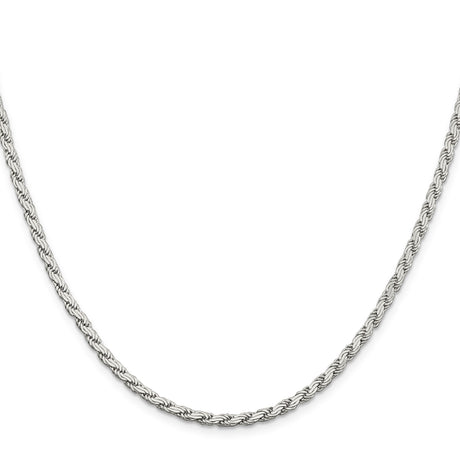 925 White Gold 3.1 mm Rope Chain Necklace, Polished