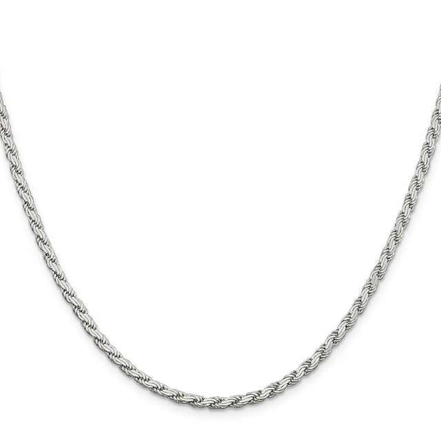 925 White Gold 3.1 mm Rope Chain Necklace, Polished