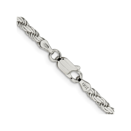 925 White Gold 3.1 mm Rope Chain Necklace, Polished alternate angle