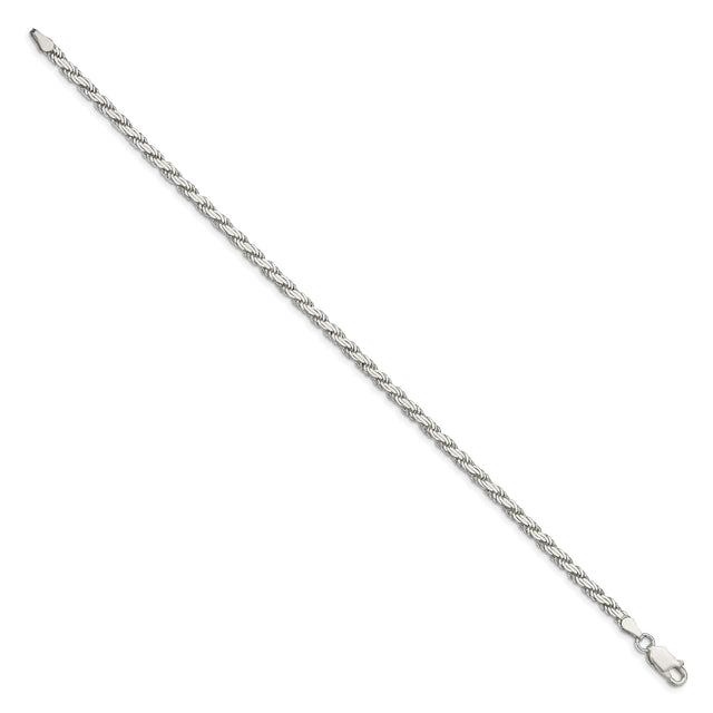 925 White Gold 3.1 mm Rope Chain Bracelet, Polished