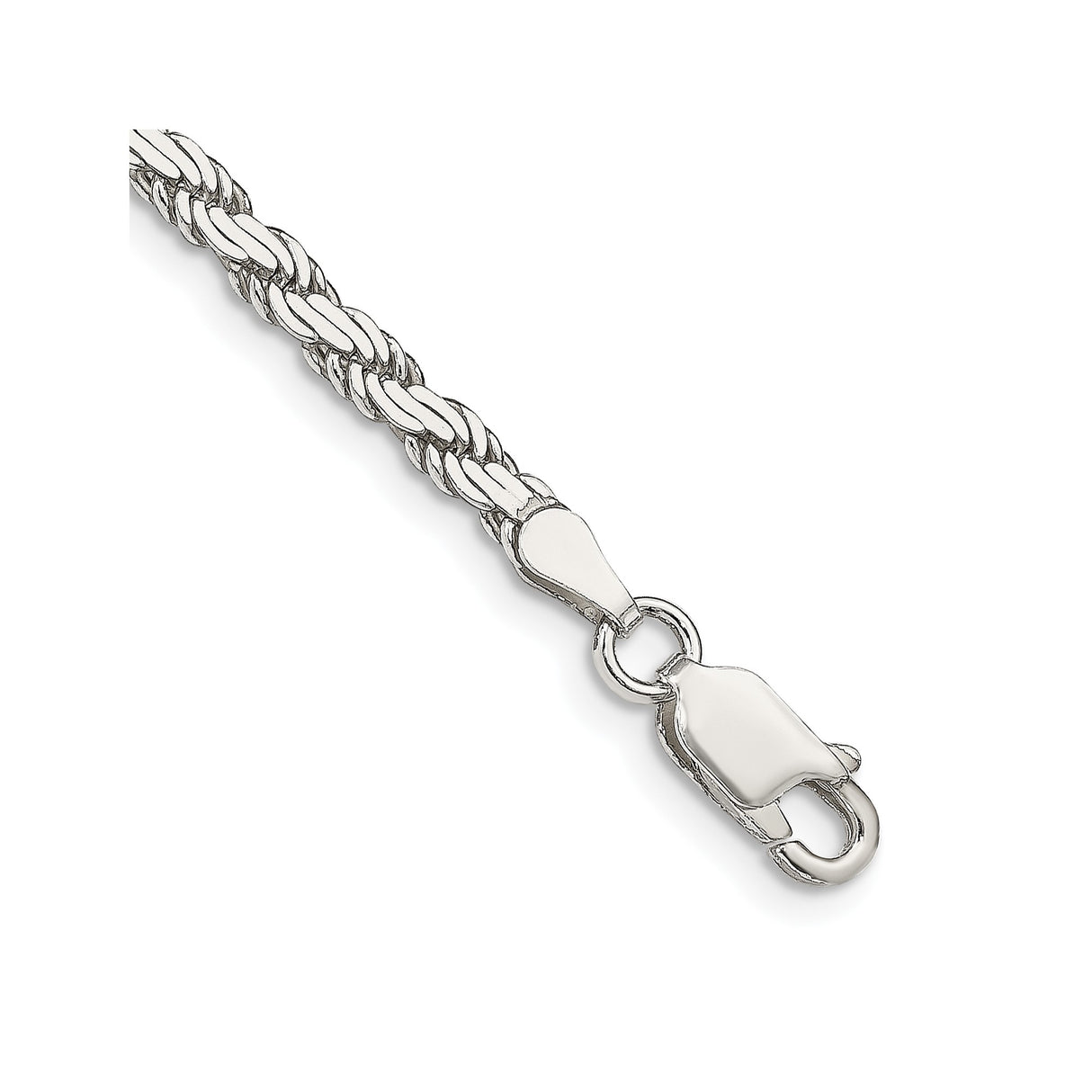 925 White Gold 3.1 mm Rope Chain Bracelet, Polished shown for scale