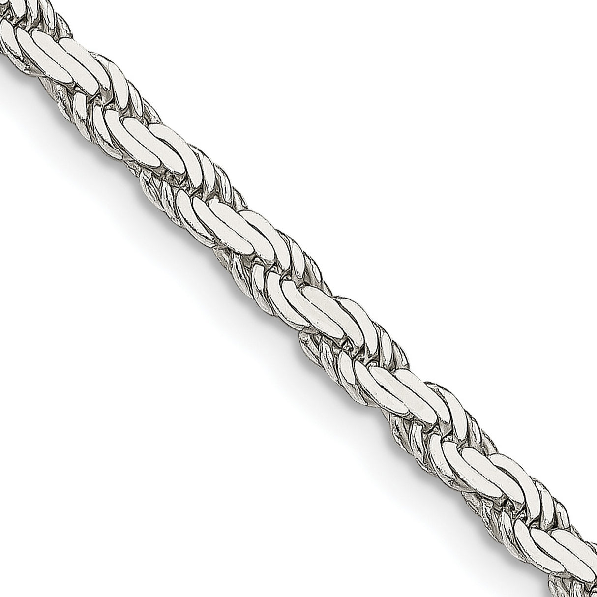 925 White Gold 3.1 mm Rope Chain Necklace, Polished detail view