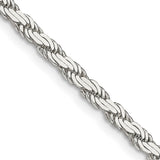 925 White Gold 3.1 mm Rope Chain Necklace, Polished detail view