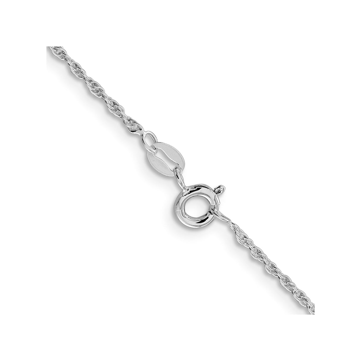 925 White Gold 1.6 mm Rope Chain Necklace, Polished alternate angle