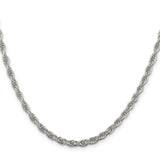 925 White Gold 3.8 mm Rope Chain Necklace, Polished