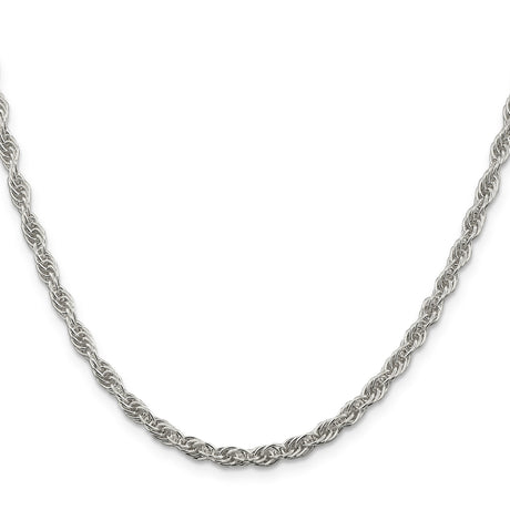 925 White Gold 3.8 mm Rope Chain Necklace, Polished