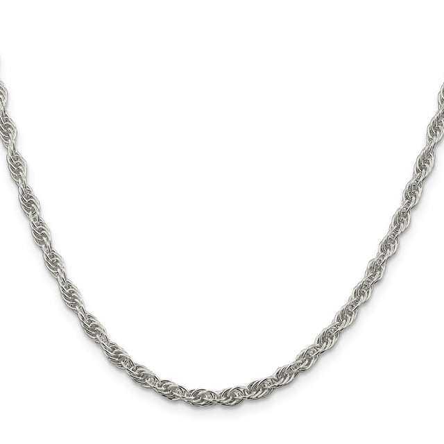925 White Gold 3.8 mm Rope Chain Necklace, Polished