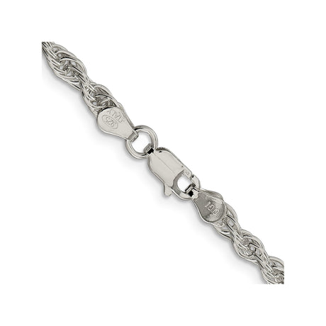 925 White Gold 3.8 mm Rope Chain Necklace, Polished alternate angle