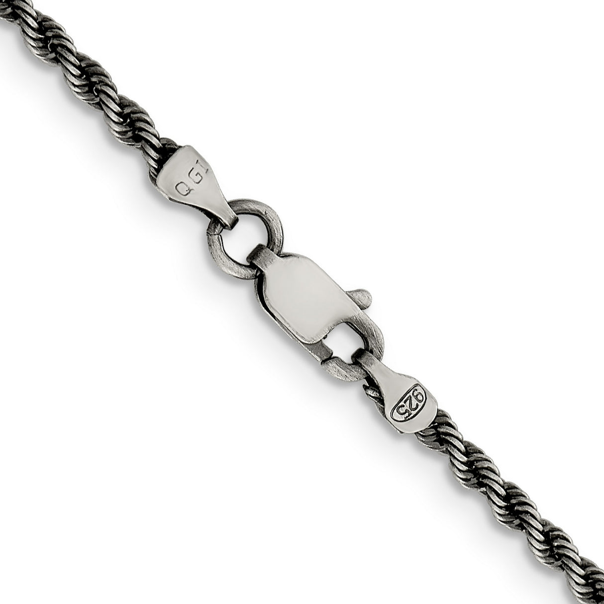 925 White Gold 2.3 mm Rope Chain Necklace, Solid alternate angle